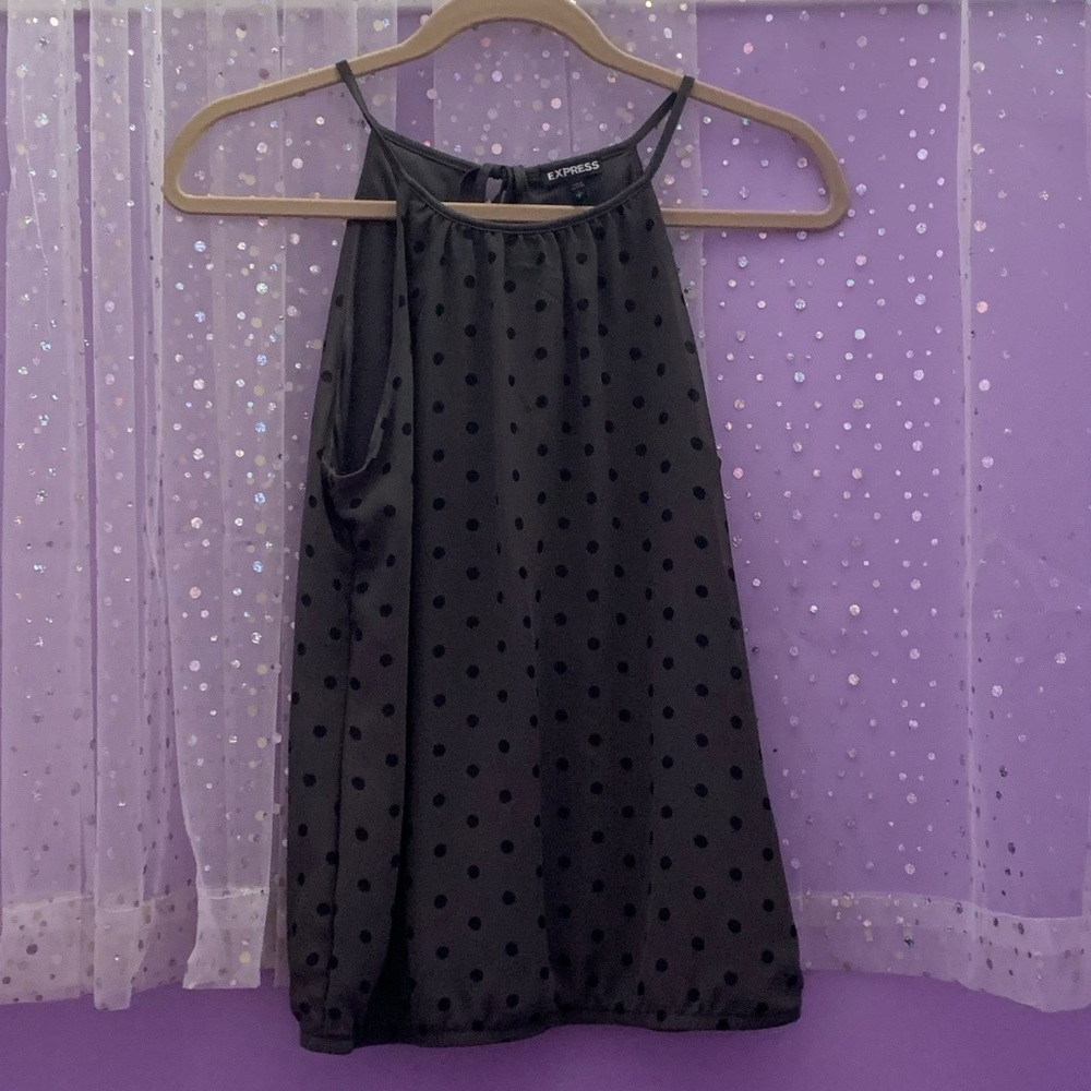 olive green polka dotted formal top